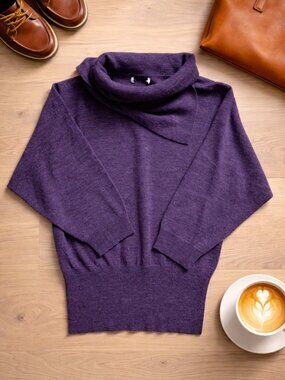 Luxury Italian 100% Extrafine Merino Wool Sweater Women's Small 3/4 Sleeve Cowl